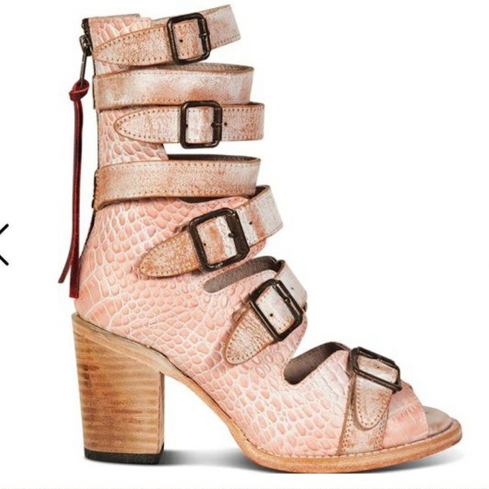 Freebird pink Croc-Embossed Heeled Sandals - Picture 2 of 6
